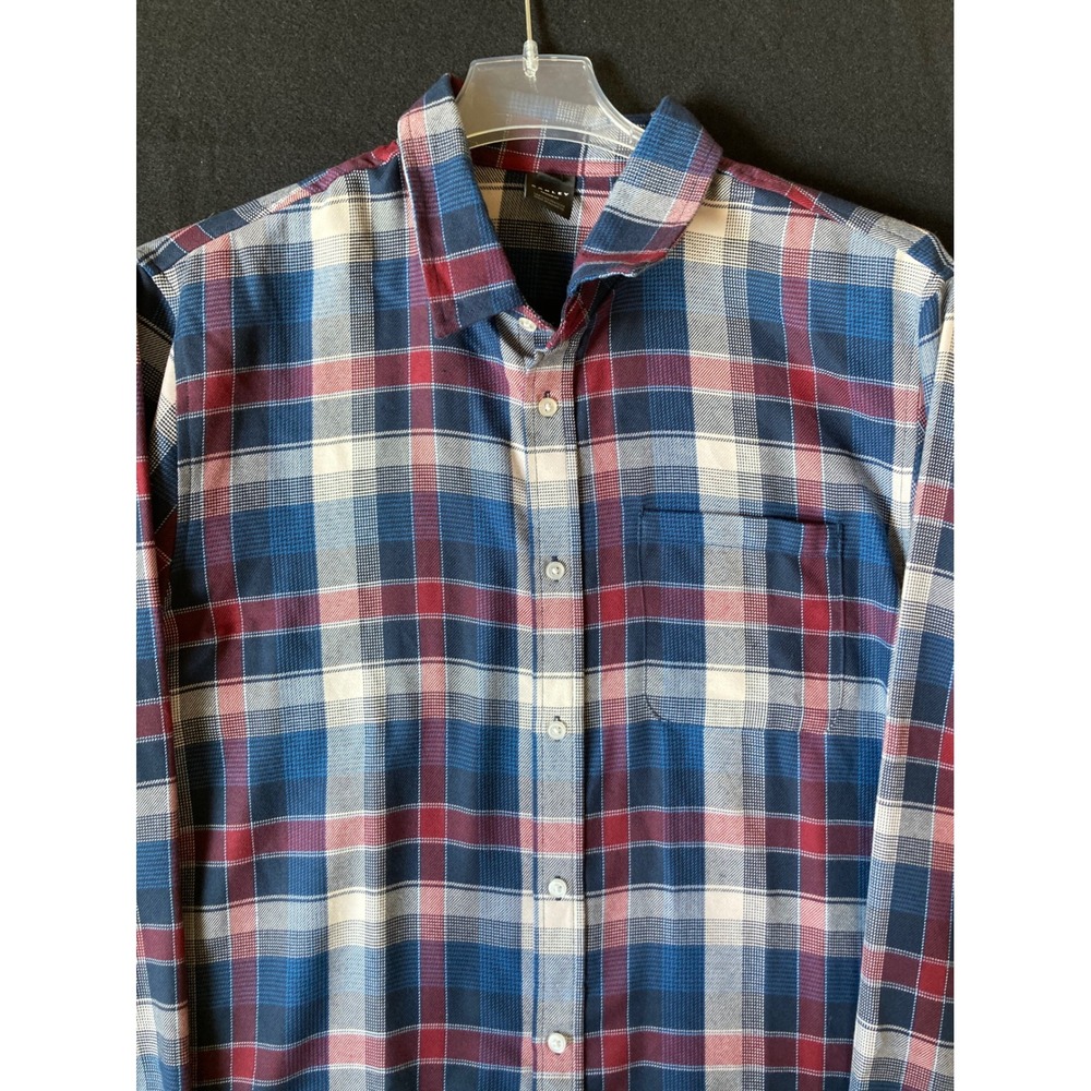 Oakley Mens Custom Fit Plaid‎ Button Down Shirt Blue Red White XL Long Sleeve